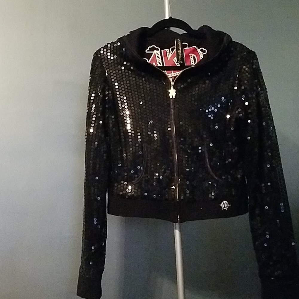 Black sequined Akademics bolero hooded jacket